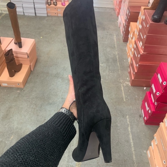 Knee High Block Heel Boots in Black Faux Suede, Women’s - Picture 2 of 14